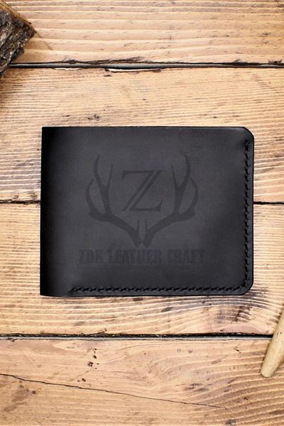 Z ZDK Leather Craft Black Genuine Leather Classic Wallet - Crazy Defne