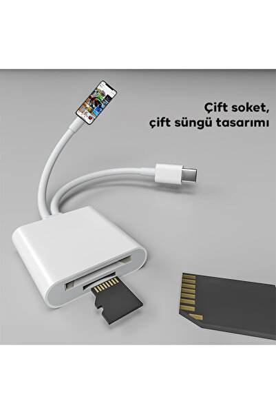 Ally NK-101YST PRO Type-c/Lightning to SD-TF Kart Çevirici Adaptör BEYAZ