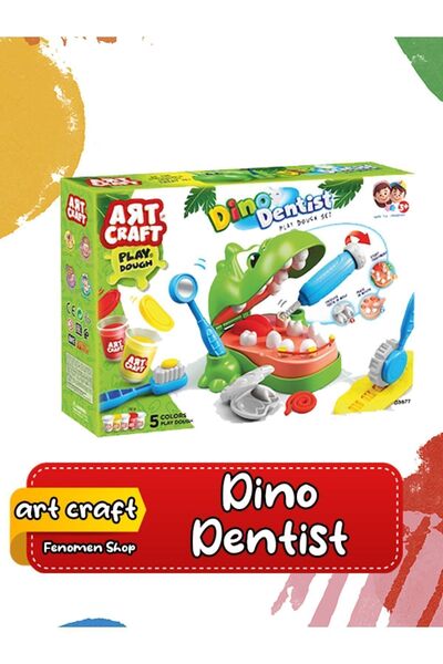 Huppiprint Art Craft Dino Dentist Oyun Hamuru Seti - Play Dough Dinozor Dişçi...