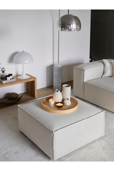 Mobilya Depom Mode Soft Puf Kırık Beyaz Keten Kumaş