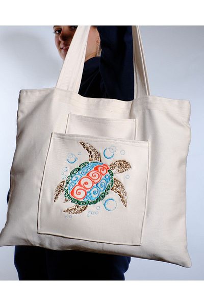 Wings Of Simurg Butikmutik - Cream Colored Embroidered Turtle Cloth Bag and Wallet