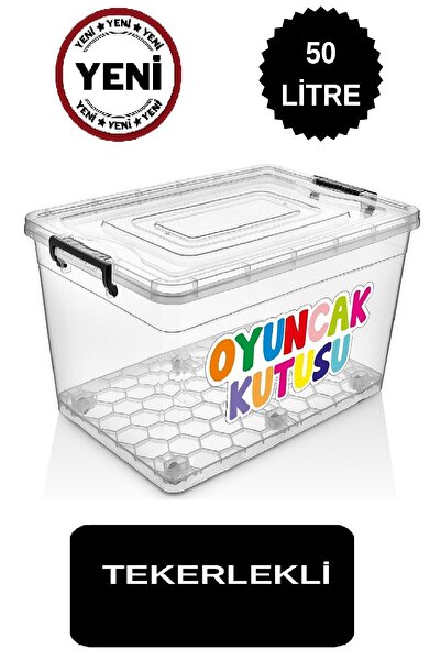 DEEMBRO Tekerlekli 50 Lt Oyuncak Saklama Kutusu 50 Lt Oyuncak Saklama Kabı 41*60*30 Cm