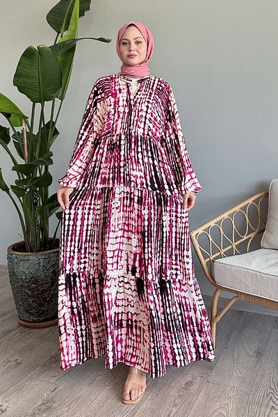InStyle Fuchsia Viscose Batik Marbled Dress