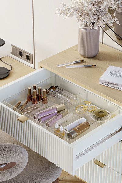 Pufwin Home 5 Pieces Transparent Makeup Cosmetic Organizer - Drawer and Cabinet Set