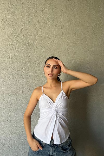 Seda Yalçın Atelier Strappy White Blouse - Gather Detailed
