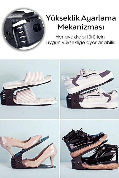 Meleni Home 10'lu Tekli Ayarlanabilir Ayakkabı Rampası - Dolap İçi Ayakkabı Düzenleyici Organizer