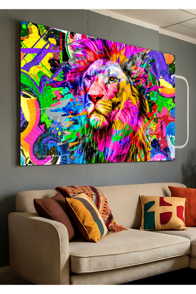 AR AJANS KANVAS TABLO Regele culorilor Neon Leu Pictură decorativă pe pânză
