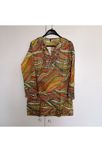 Butik Tülin Otantik tülbent çok renkli desenli pul boncuk gümüş taş yoğun el ...