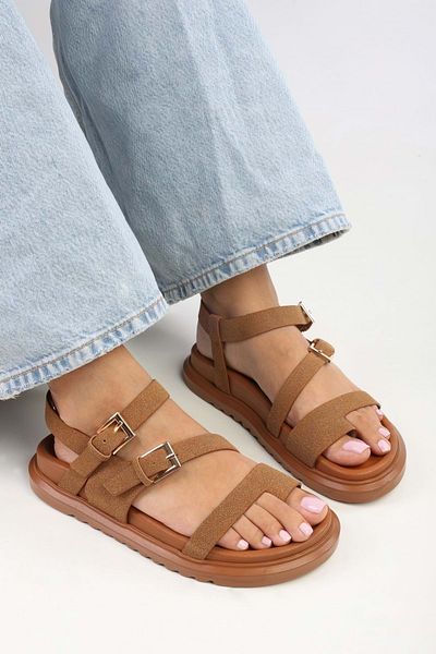 Shoeberry Γυναικεία Σανδάλια Harwey Brown Suede - Πολλαπλοί ιμάντες
