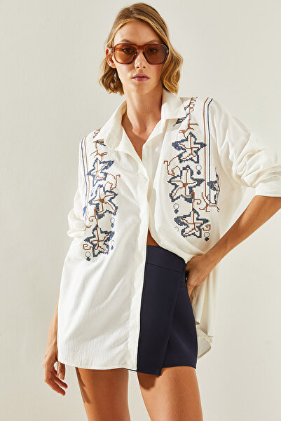 Bianco Lucci Koszula damska oversize z haftowanym wzorem - 5928 60251479