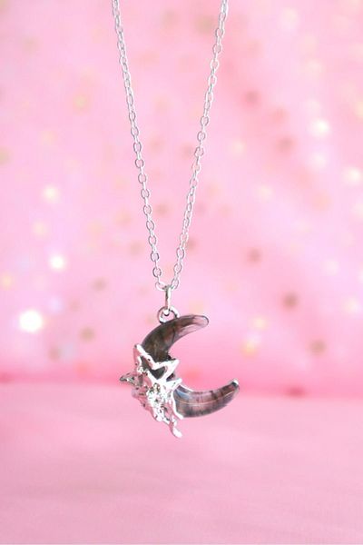 EFBUTİK Fairfocus Brown Moon Imported Necklace - Silver Colored Chain