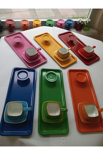 AZRAM HOUSE Dual product 6 pieces rectangular color presentation tray and 6 pieces colorful lotus