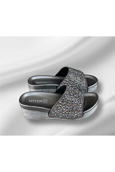 Witta Black Stone Silver Filled Women's Heel Slippers