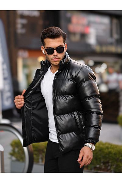 BOYS MANS Ανδρικό Δερμάτινο Χειμερινό Παλτό Νερό και Ψυχρό Παλτό