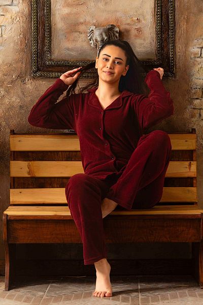 Sude HOMEWEAR Fleece Buttoned Comfortable Pajama Set