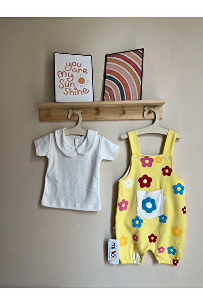 Miraydın Butik Set of 2 Baby Girl Summer Jumpsuit - 100% Daisy Detail, Short Sleeve