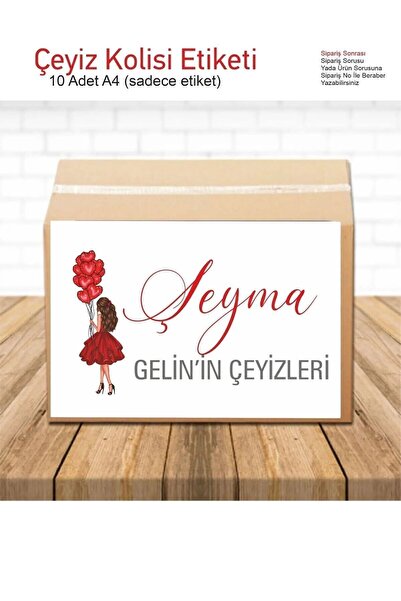 ZY TASARIM Çeyiz Kolisi Bohça İsme Özel Etiket 10 Adet A4 Stiker