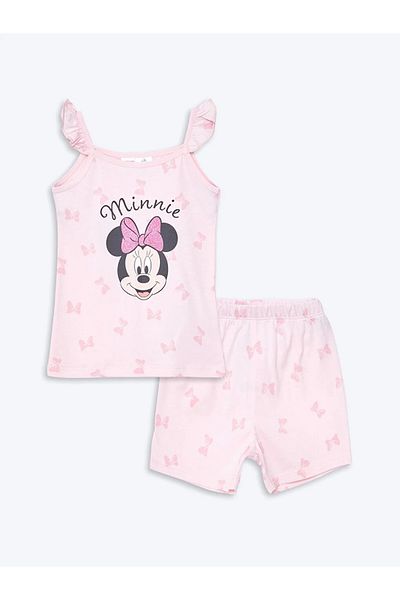 LC Waikiki LCW Baby - طقم بيجامة وشورت للفتيات الصغيرات بياقة مربعة وطبعة ميني ماوس