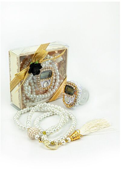 Tekbir Yayınları Hediyelik Taşlı Zikirmatik Ve İnci Tesbih Seti Kurdeleli Kutulu