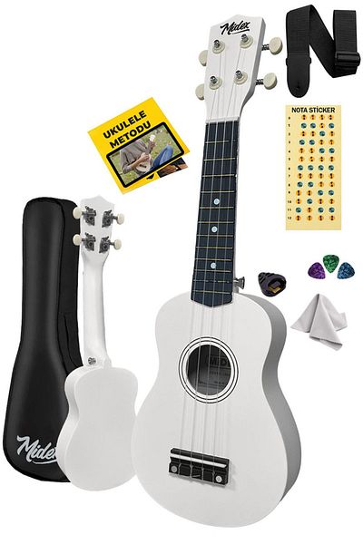 Midex White Soprano Ukx-901wh Ukulele - Hanger Bag and Method Plectrums