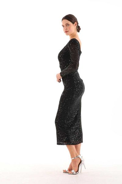 CİXAPLE Sequined Square Collar Evening Dress