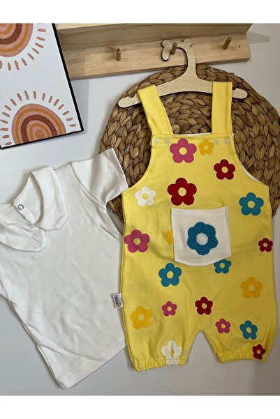 Miraydın Butik Set of 2 Baby Girl Summer Jumpsuit - 100% Daisy Detail, Short Sleeve