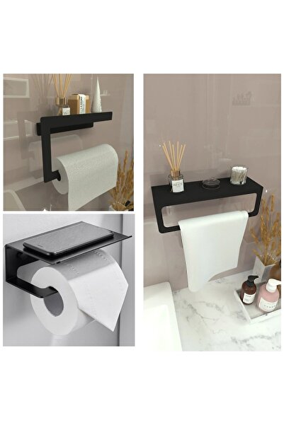 JaguArt Modern Metal 3'lü Set: Raflı Banyo Havlu Askılığı Rulo Havlu Askılığı...