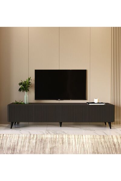 mmluxuryhome Elegance Plus - Modern Çizgi Kapaklı Antrasit MDF TV Sehpası 160...