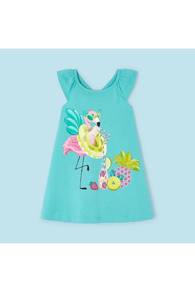 MAYORAL Girl's Colorful Cotton Beach Combed Cotton Dress Turquoise L24Y3944