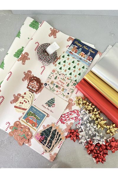 Meyofficial Mega new year packaging kit (pelur gift package greeting card stickers star raffia binding rope