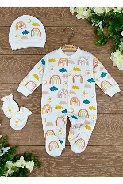 PATSAN Organic Cotton 3-Piece Baby Rompers Set with Gloves, Hat and Booties R...