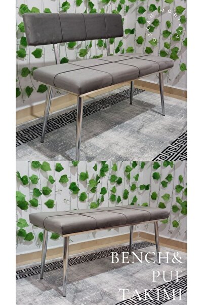 ÖZCAN METAL Krom Metal Ayaklı Bench Sırtlı Mutfak Salon Antre Yatak Odası Puf...