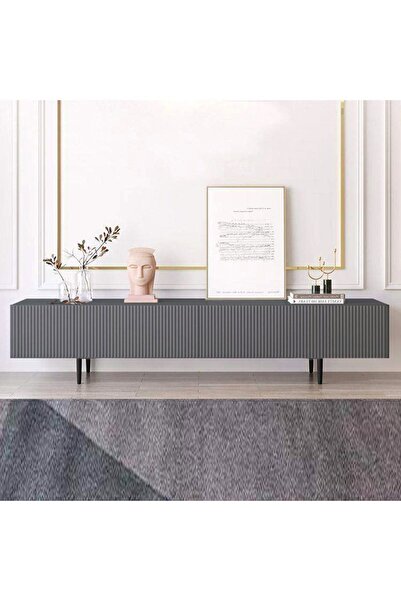mmluxuryhome Antasit Renk Şık ve Fonksiyonel Modern Çizgi Kapaklı MDF TV Sehp...