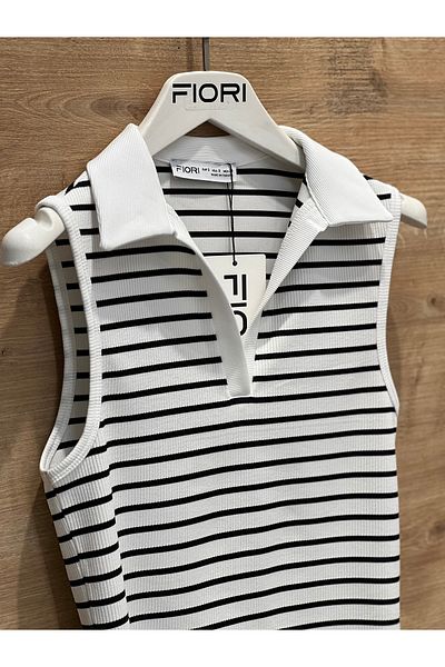 Fiori Striped Polo Neck Blouse