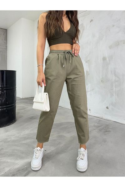 BİKELİFE High Waist Lycra Cotton Women's Trousers - Slim Fit with Pockets