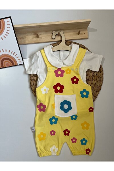 Miraydın Butik Set of 2 Baby Girl Summer Jumpsuit - 100% Daisy Detail, Short Sleeve