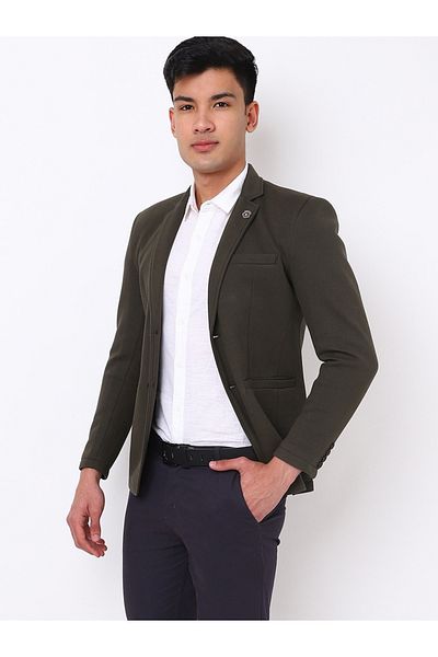 Fort Collins By Styli Notch Lapel Single Breasted Blazer with Button Cuff