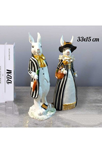Dodemert Home Siyah Beyaz Bay & Rabbit Polyester ( Tavşan ) Bahçe Heykel Bibl...