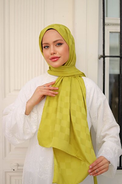 shalby Hijab Bumbac mătăsos Jacquard Şal cu model verde ulei