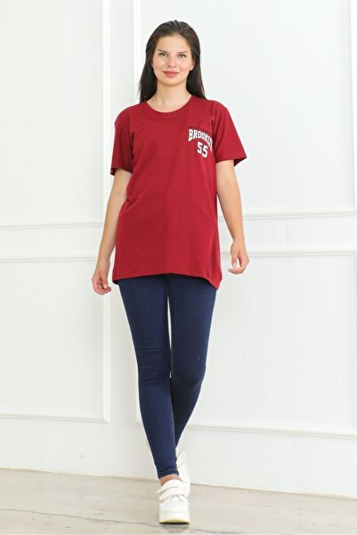 Bestenur Бордовий футболка з принтом Brooklyn 1076