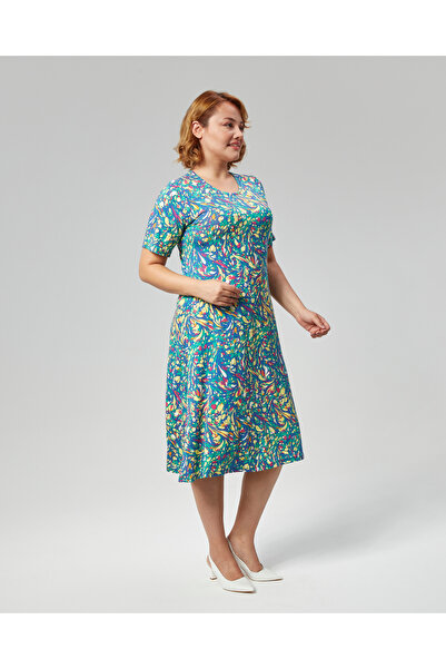 SENTEX dámské šaty s krátkým rukávem a širokým potiskem smíšených barev