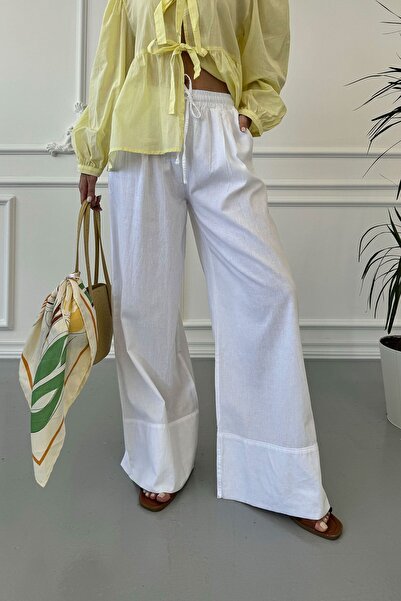 MAGARDE ECRU Linen Double Leg Trousers