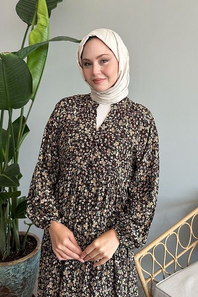 InStyle Φόρεμα Bitter Brown Viscose - Crispy Balloon Sleeve