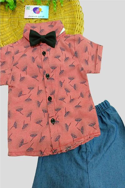 dinamik çocuk Boy's Blowing Flower Patterned Shirt Bow Tie Shorts 3-Piece Set Summer