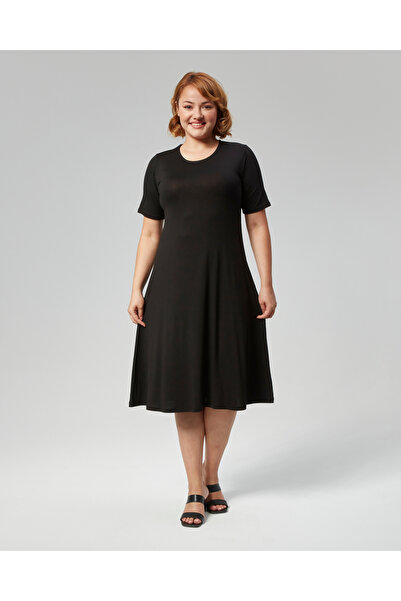 SENTEX rochie neagră mare de damă cu mâneci scurte
