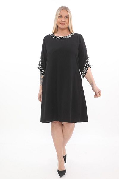 etselements X MODAPO Rochie midi de mărime mare cu perle drepte pentru femei