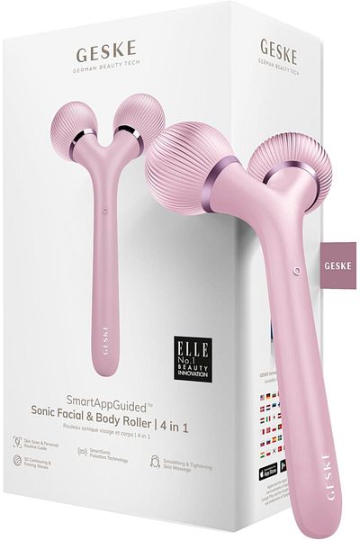 Geske Sonic Facial & Body Roller | 4 in 1 | Facial & Body dermaroller| derma stimulator lPink