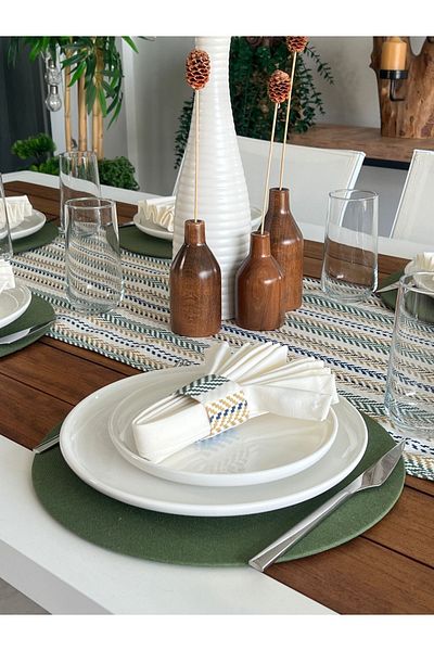 desen izmir New Season American Service - Retro Patterned 6 Supla Napkin and Ring with Runner Cover