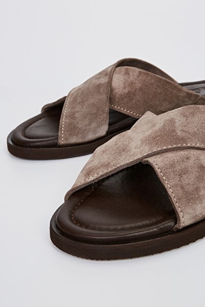 Valmenti Ανδρικές φλατ παντόφλες από γνήσιο δέρμα Lorenzo Taupe Suede