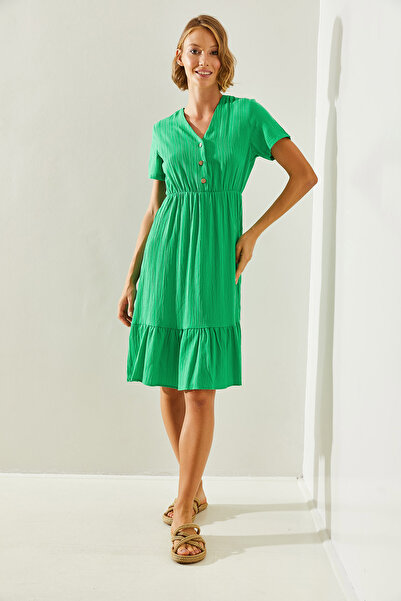 Bianco Lucci V-Neck Muslin Basic Dress - Short Sleeve 2282 60251464